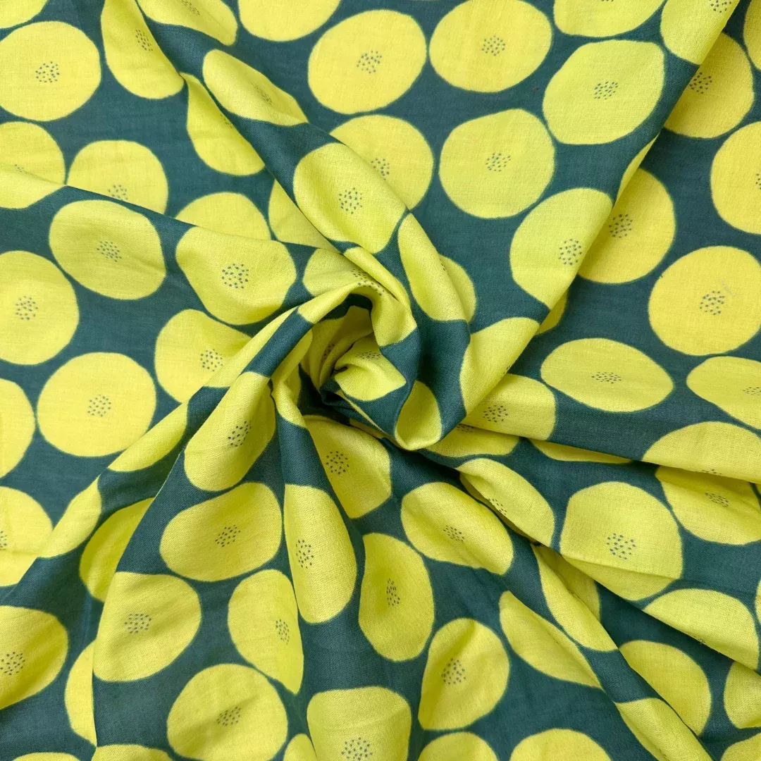 4.1oz Halo Spot Cotton Double Guaze - Green/Yellow
