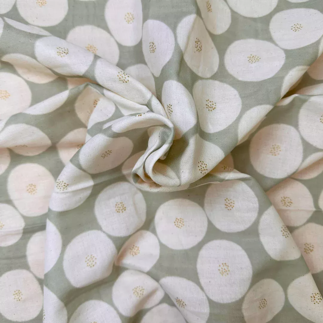 4.1oz Halo Spot Cotton Double Guaze - Pale Green/Gold