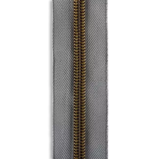 #5 Metallic Nylon Zipper By the Yard - Grey