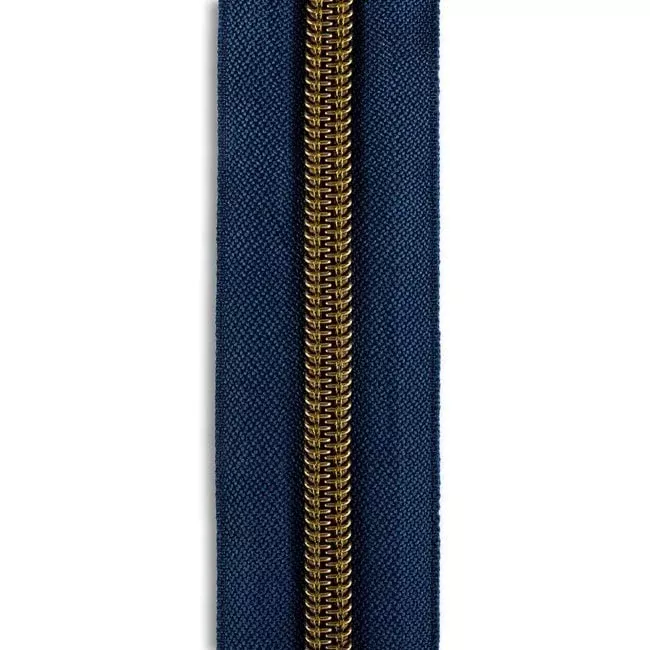 #5 Metallic Nylon Zipper By the Yard - Navy