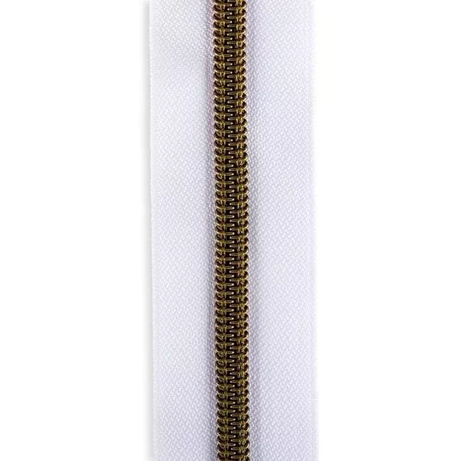#5 Metallic Nylon Zipper By the Yard - White