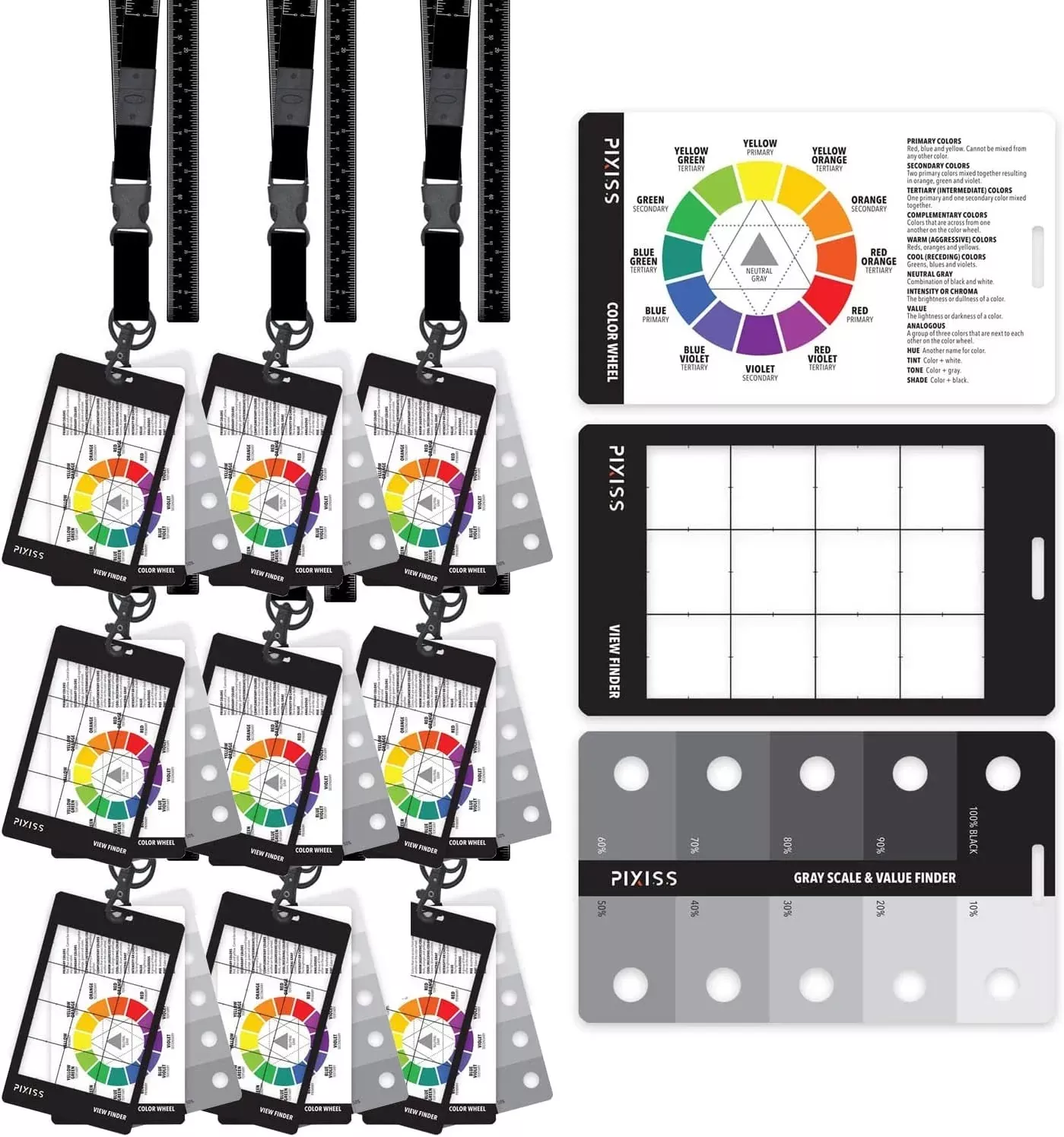 (9 Pack) Grey Scale Value Finder, Color Wheel, Artists View Catcher Fi