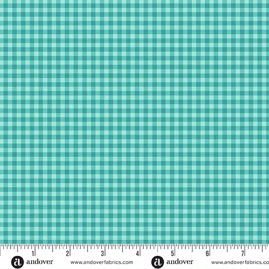 Andover - Ghostly Garden - Bitty Gingham Aqua Fabric