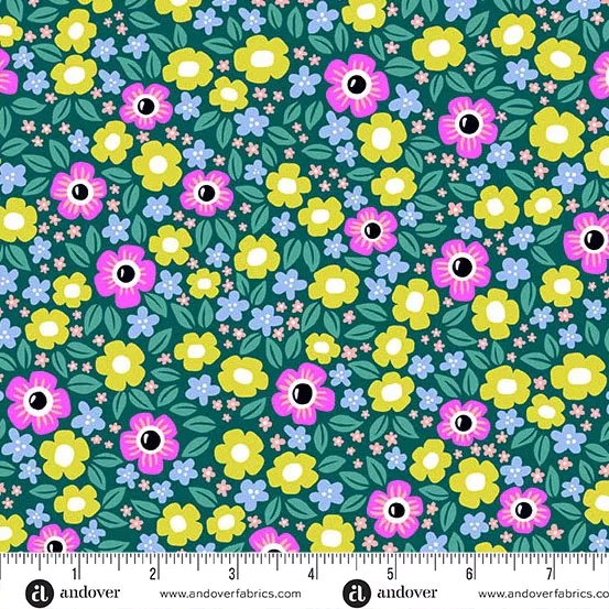 Andover - Ghostly Garden - Floral Fright Teal Fabric
