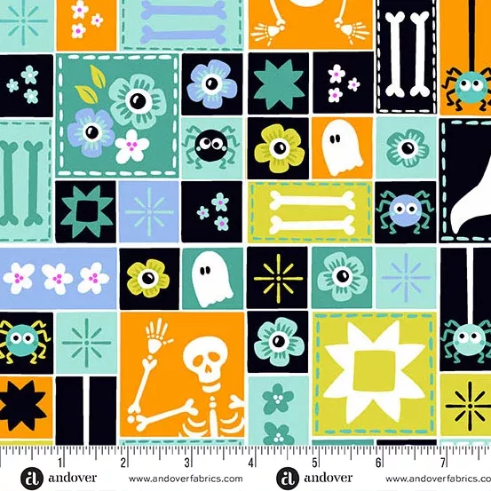 Andover - Ghostly Garden - Sew Spooky Teal Fabric