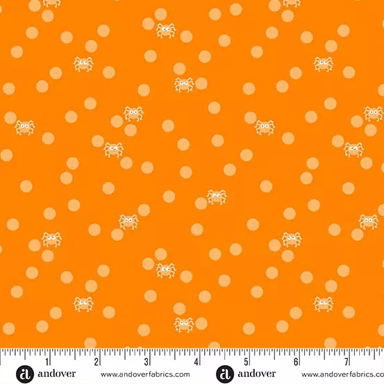 Andover - Ghostly Garden - Spin and Spot Orange Fabric