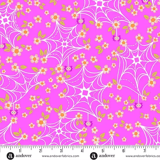 Andover - Ghostly Garden - Web and Bloom Pink Fabric