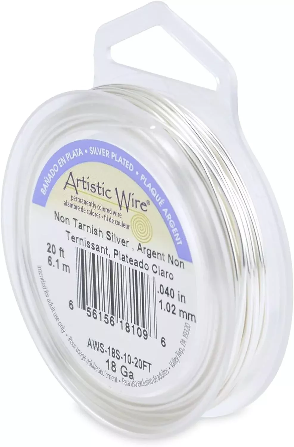 Artistic Wire, 24 Gauge / .51 mm Silver Plated Tarnish Resistant Color