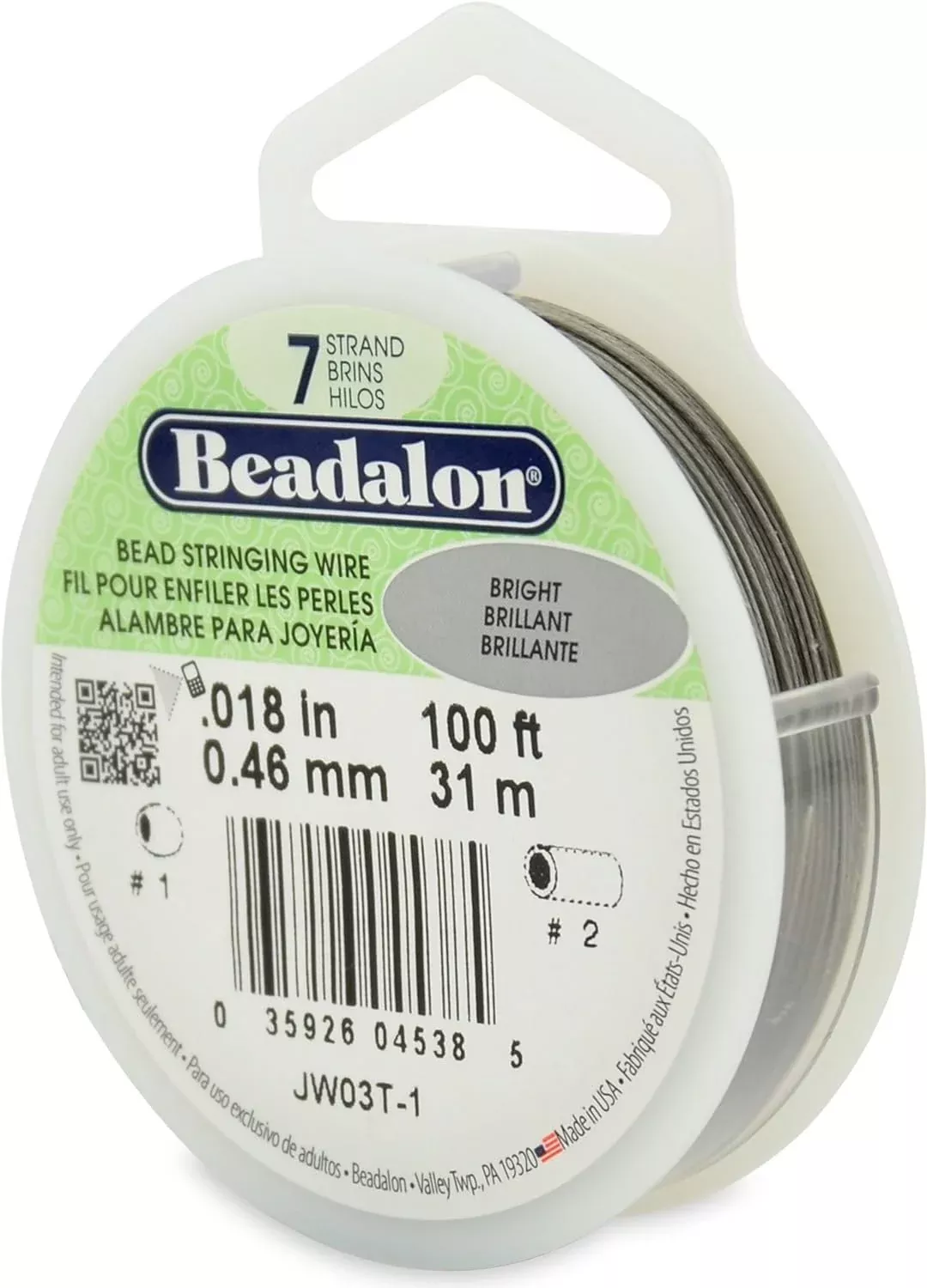 Beadalon 7 Strand Stainless Steel Bead Stringing Wire, 018 in / 0.46 m