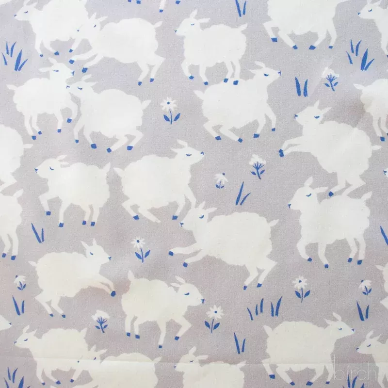 Birch Fabrics - Organic Cotton Poplin - Little Lamb - Fog