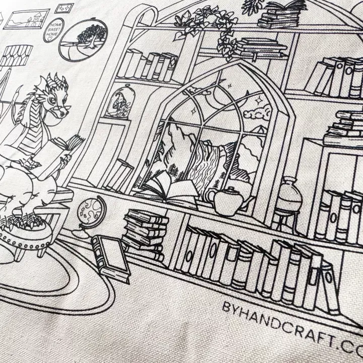 Book Dragon Tote Bag Embroidery Kit