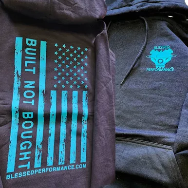 "Built Not Bought"Teal on BlackFlag design Hoodie