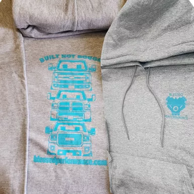 "Built Not Bought" Truck Grille Hoodie Teal on Grey