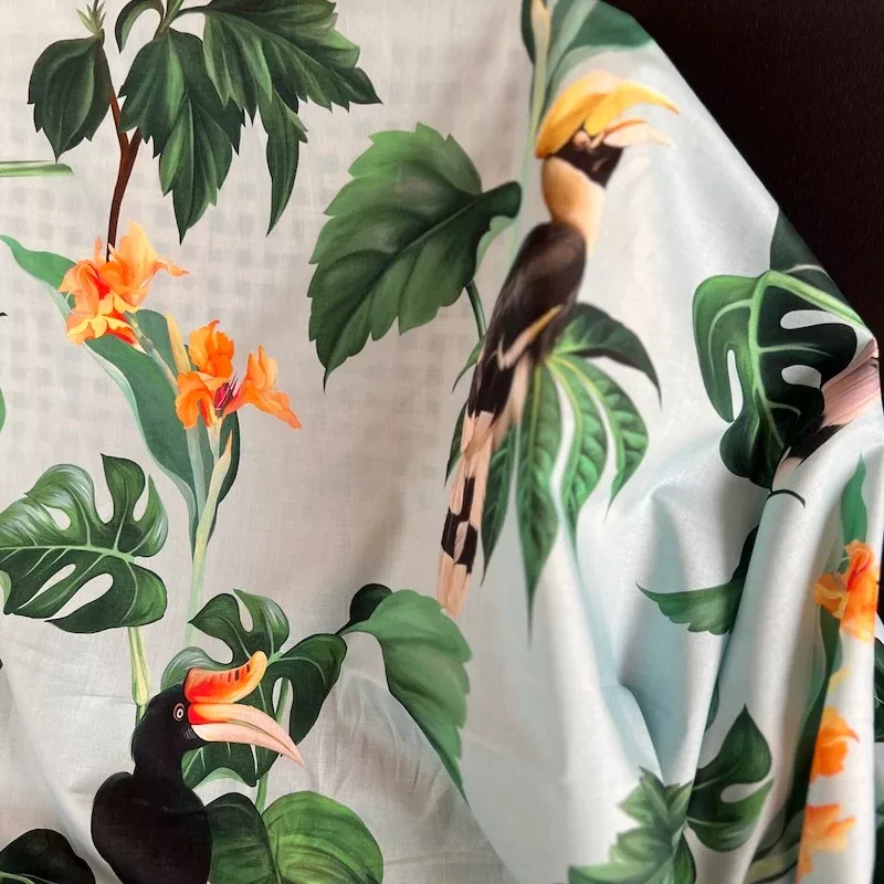 Deadstock - Cotton Lawn - Tropical Birds and Flowers on Blue