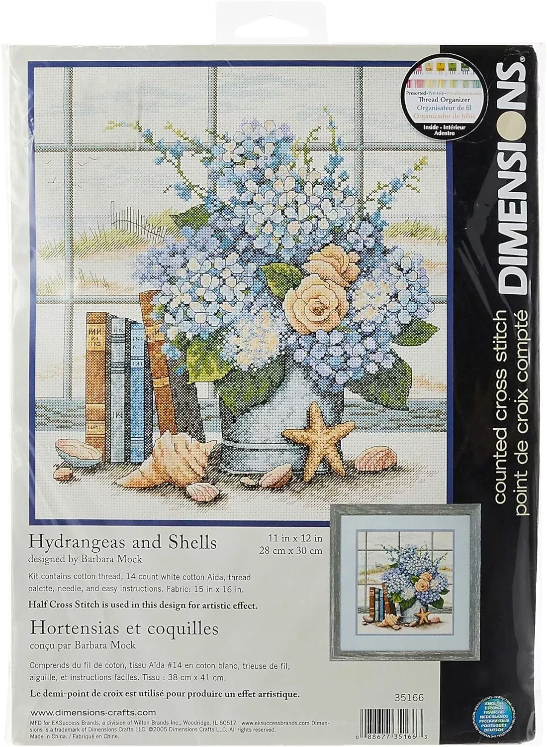Dimensions 'Hydrangeas and Sea Shells' Counted Cross Stitch Kit, 14 Co