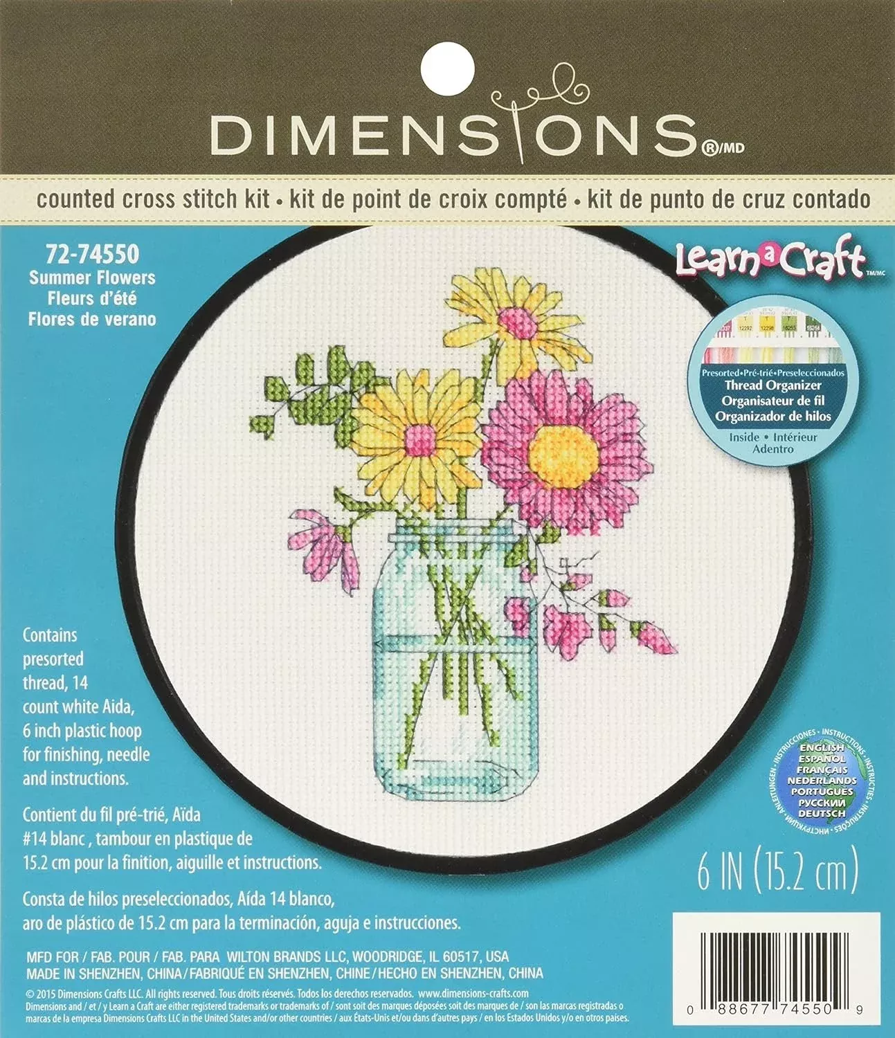 Dimensions Summer Flowers Counted Cross Stitch Kit for Beginners, Whit
